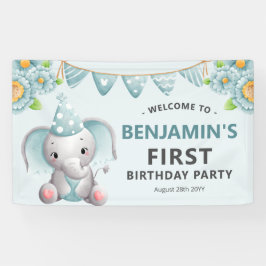 Lona Cortina de Cumpleaños del Elefante Lindo Niño 1er 