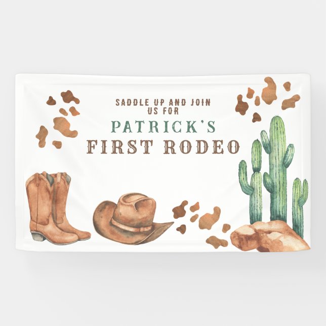 Lona Cowboy Wild West Primera fiesta de cumpleaños de R (Horizontal)