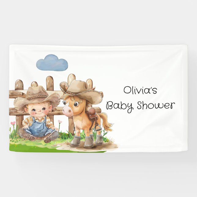 Lona Cowboy y un pony Horse Boy Baby Shower (Horizontal)