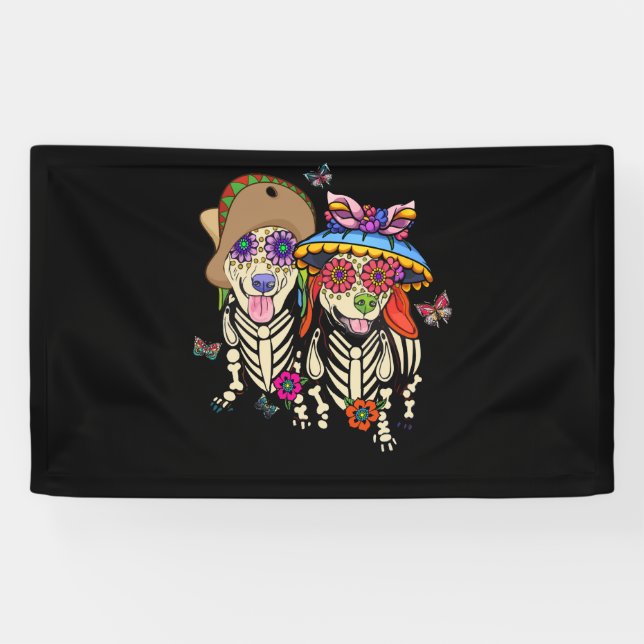 Lona Cráneo de azúcar mexicano Dachshund Bone Halloween (Horizontal)