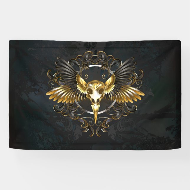 Lona Cráneo de pájaro dorado sobre fondo negro (Horizontal)