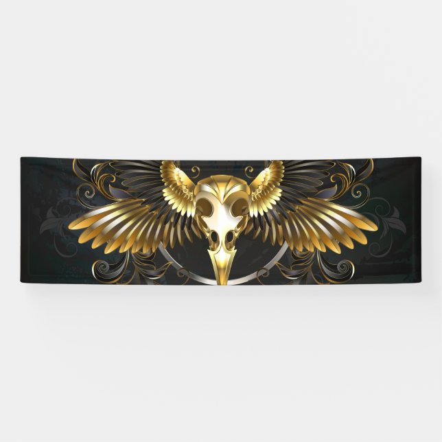 Lona Cráneo de pájaro dorado sobre fondo negro (Horizontal)