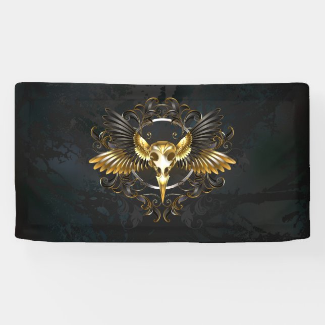 Lona Cráneo de pájaro dorado sobre fondo negro (Horizontal)