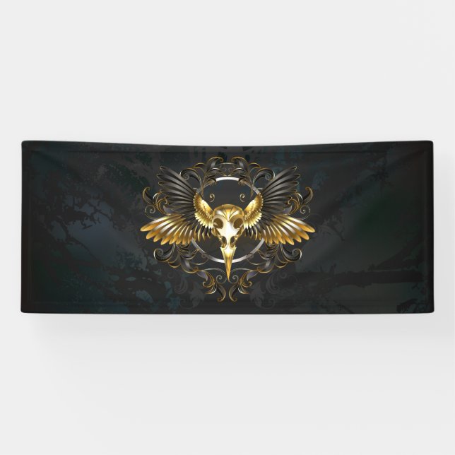 Lona Cráneo de pájaro dorado sobre fondo negro (Horizontal)