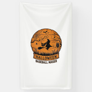 Lona Creador de béisbol de Halloween Bruja voladora Lun