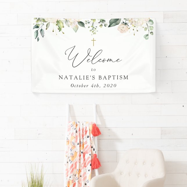 Lona Cream White Flowers, Boho, Floral Baptism Welcome (In situ)
