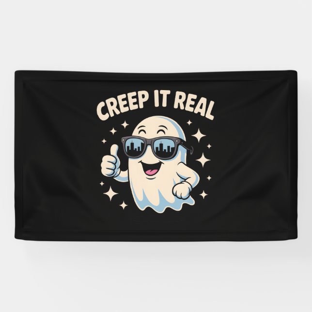 Lona Creep It Real, lindo fantasma de Halloween (Horizontal)