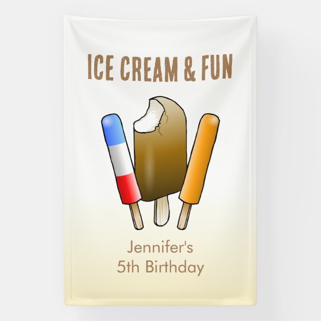 Lona Crema de hielo y cumpleaños divertidos (Vertical)