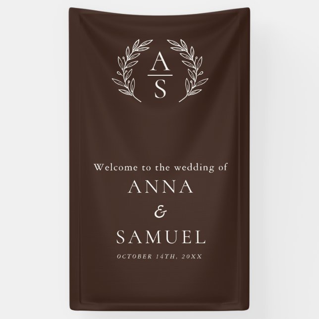 Lona Crest Monograma Chocolate Marrón y Blanco Boda (Vertical)