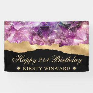 Lona Cristal Galaxia de Medianoche Rosa Cumpleaños 21