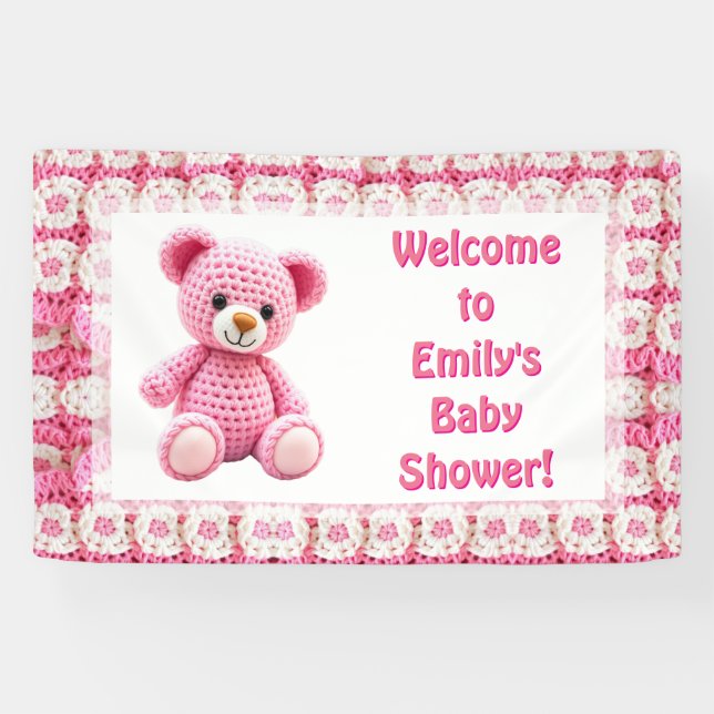 Lona  Crocheted Teddy Bear Girl's Baby Shower (Horizontal)