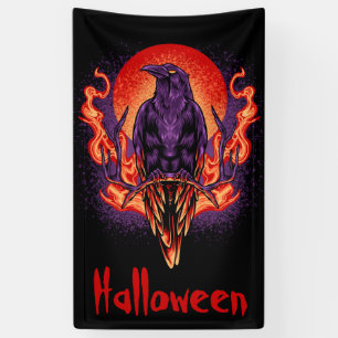 Lona Crow de Halloween con llamas