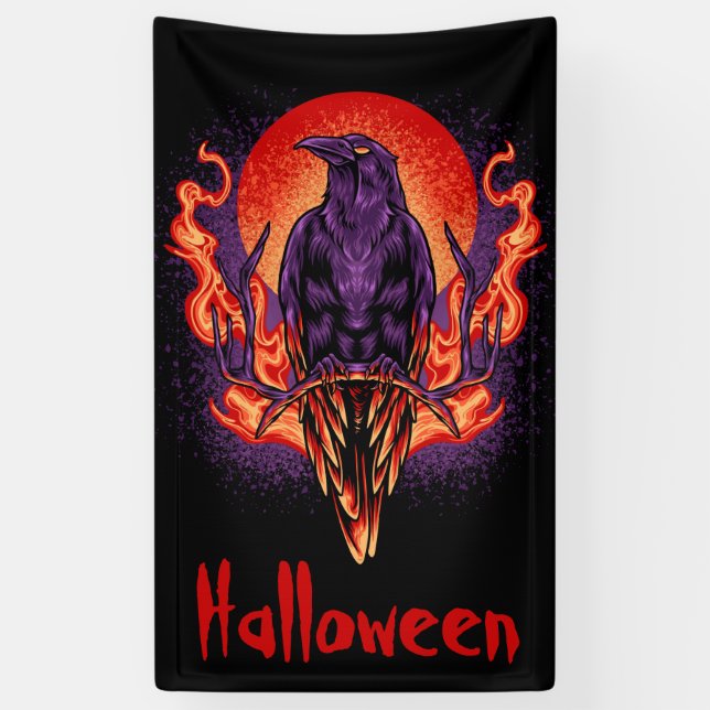 Lona Crow de Halloween con llamas (Vertical)