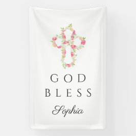 Lona Cruce floral, Chica religioso, Dios bendiga