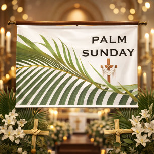 Lona Cruz del Domingo de Ramos con Palma Verde