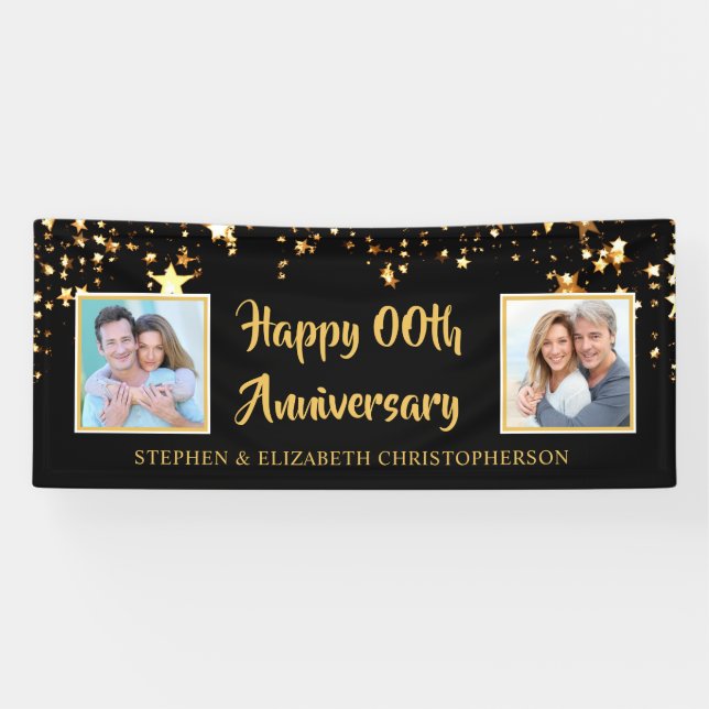 Lona Cualquier aniversario de las estrellas de oro negr (Horizontal)