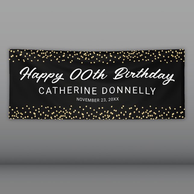 Lona Cualquier año oro negro feliz cumpleaños (Subido por el creador)