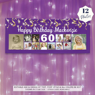 Lona Cualquier cumpleaños 12 Photo Gold Streamers color