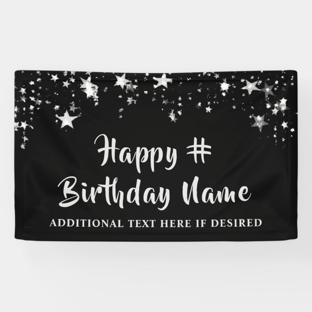 Lona Cualquier cumpleaños Black Silver Stars Brussel Sc (Horizontal)