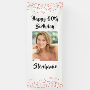 Lona CUALQUIER EDAD Rosa Gold Confetti Script Foto