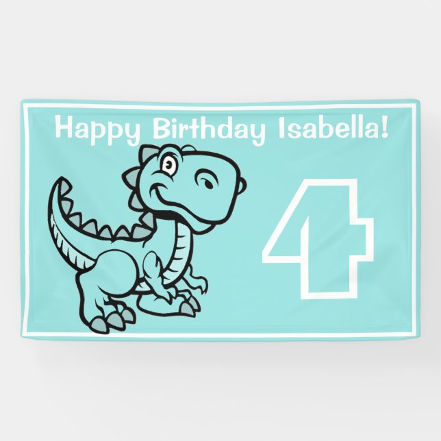 Lona Cualquier Edad Verde azulada T Rex Dinosaur Birday (Horizontal)