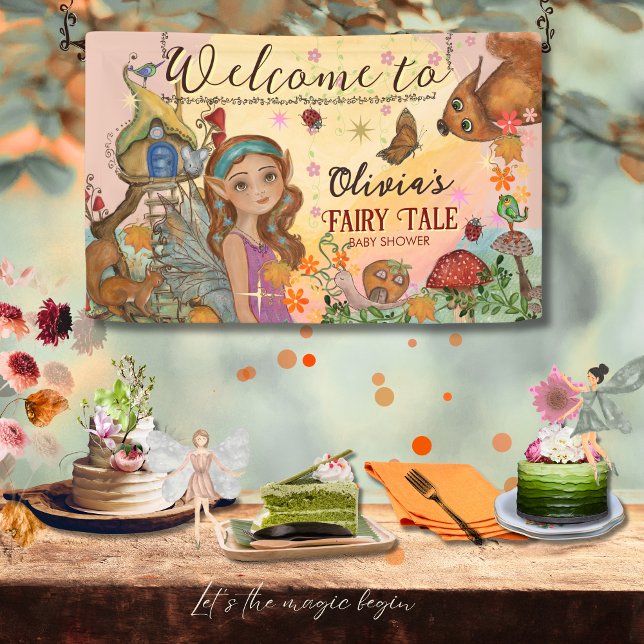 Lona Cuento de Hadas de Otoño Encantado Cumpleaños Baby (Enchanted Autumn Fairy Tale Baby Shower Custom Wall Banner)