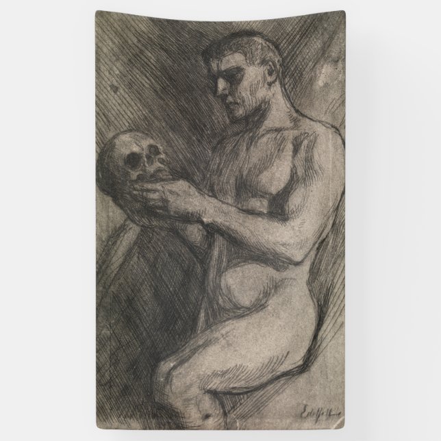 Lona Cuerpo de un hombre sosteniendo un cráneo (por Alb (Vertical)
