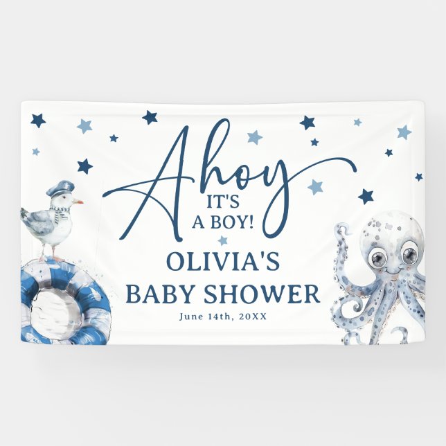 Lona Cuidada acuarela Nautical Boy Baby Shower (Horizontal)