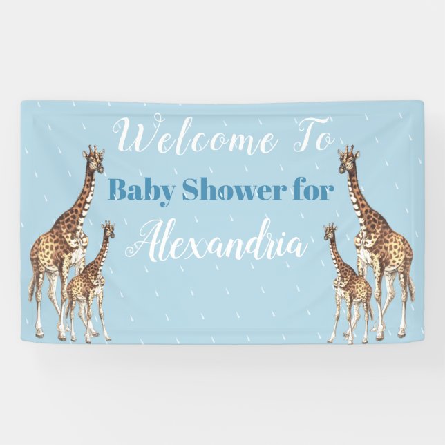 Lona Cuidada jirafas azul Baby Shower Boy acuarela (Horizontal)