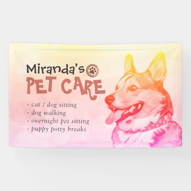 Lona Cuidados de mascotas Sitting Salon de baño Corgi D (Horizontal)