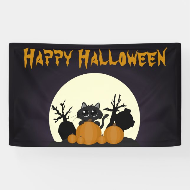 Lona Cuidados niños Halloween Party Black Cat Graveyard (Horizontal)