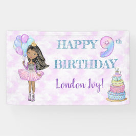 Lona Cumpleañera de 9 años Princesa Afroamericana