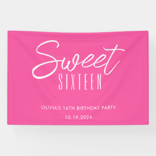 Lona Cumpleaños 16 moderno de chicas rosa intenso