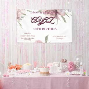 Lona Cumpleaños 18 Elegante Floral Rosa Adorable