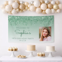 Cumpleaños 18 personalizado con foto y brillo verd