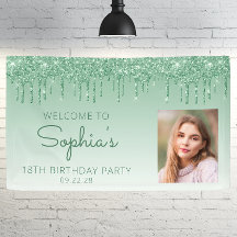 Cumpleaños 18 personalizado con foto y brillo verd