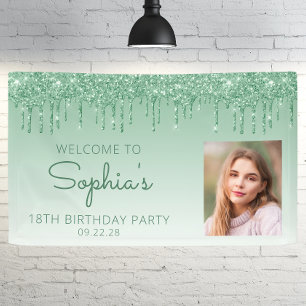Lona Cumpleaños 18 personalizado con foto y brillo verd