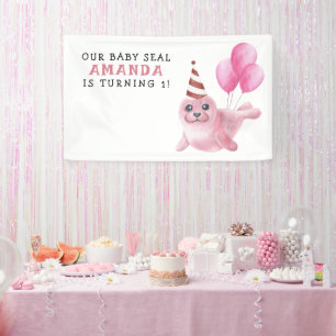 Lona Cumpleaños 1 de Foca Rosa Bajo El Mar