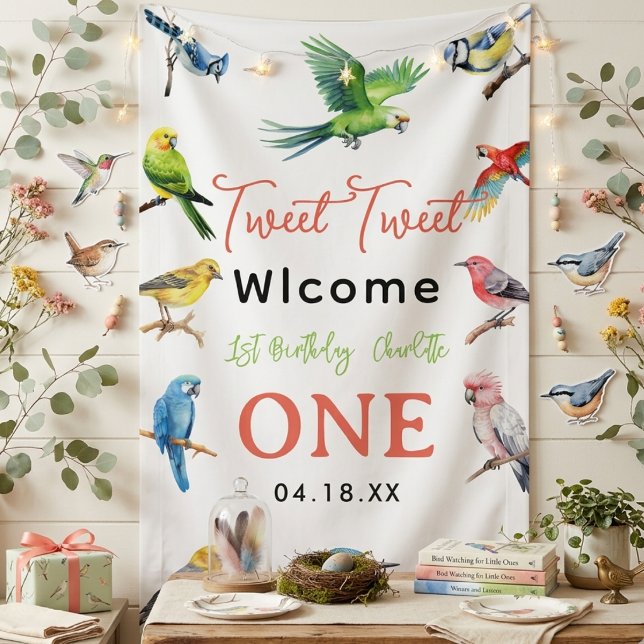 Lona Cumpleaños 1 de Pajarito Adorable | Fiesta de Bebé (Cute Bird 1st Birthday | Sweet Baby Bird Party Banner
)