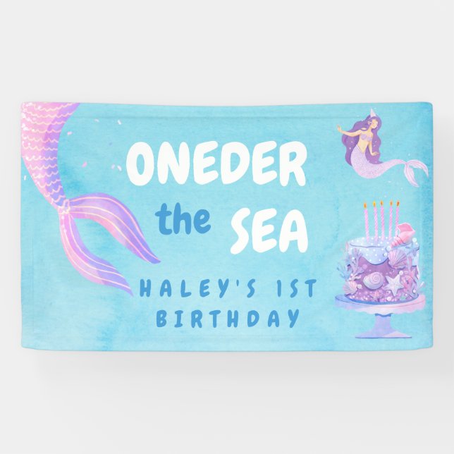 Lona Cumpleaños 1 de Sirena UNOder el mar Azul Presupue (Horizontal)