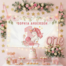 Cumpleaños 1 del unicornio niña rosa