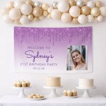 Cumpleaños 21 con Foto Personalizada Brillo Purpur