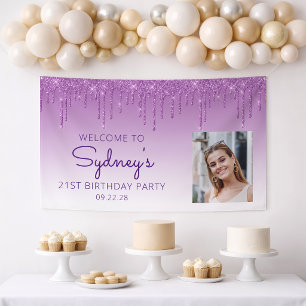 Lona Cumpleaños 21 con Foto Personalizada Brillo Purpur