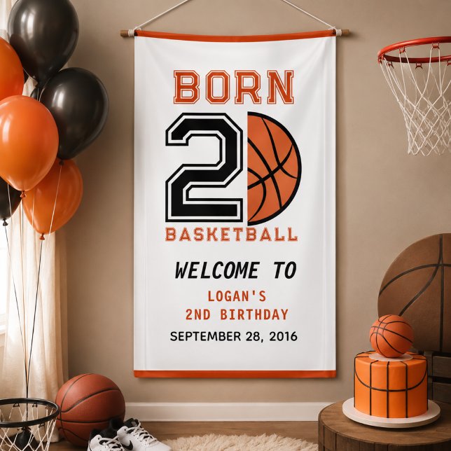 Lona Cumpleaños 2 de Baloncesto Born 2 Ball Fiesta de C (Born 2 Ball Basketball 2nd Birthday Party banner)