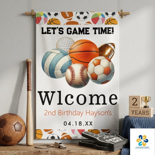 Lona Cumpleaños 2 de niños deportes modernos (Modern Sports Kids 2nd Birthday Banner)