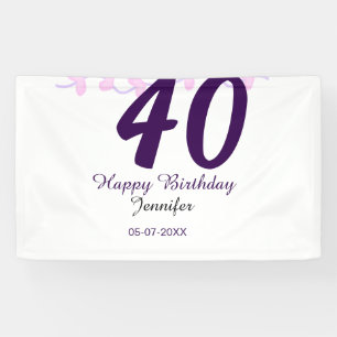 Lona cumpleaños 40 agregar nombre fecha año pin floral 