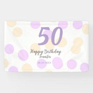 Lona cumpleaños 50 agregar nombre fecha purpura naranja