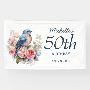Lona Cumpleaños 50 Blue Bird Pink Floral