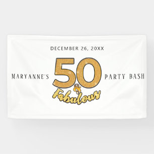 Lona Cumpleaños 50 dorado y tipografía fabulosa