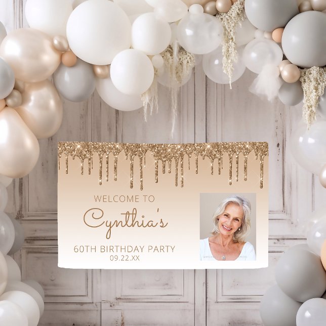 Lona Cumpleaños 60 de Foto Personalizada con Brillo Dor (Subido por el creador)